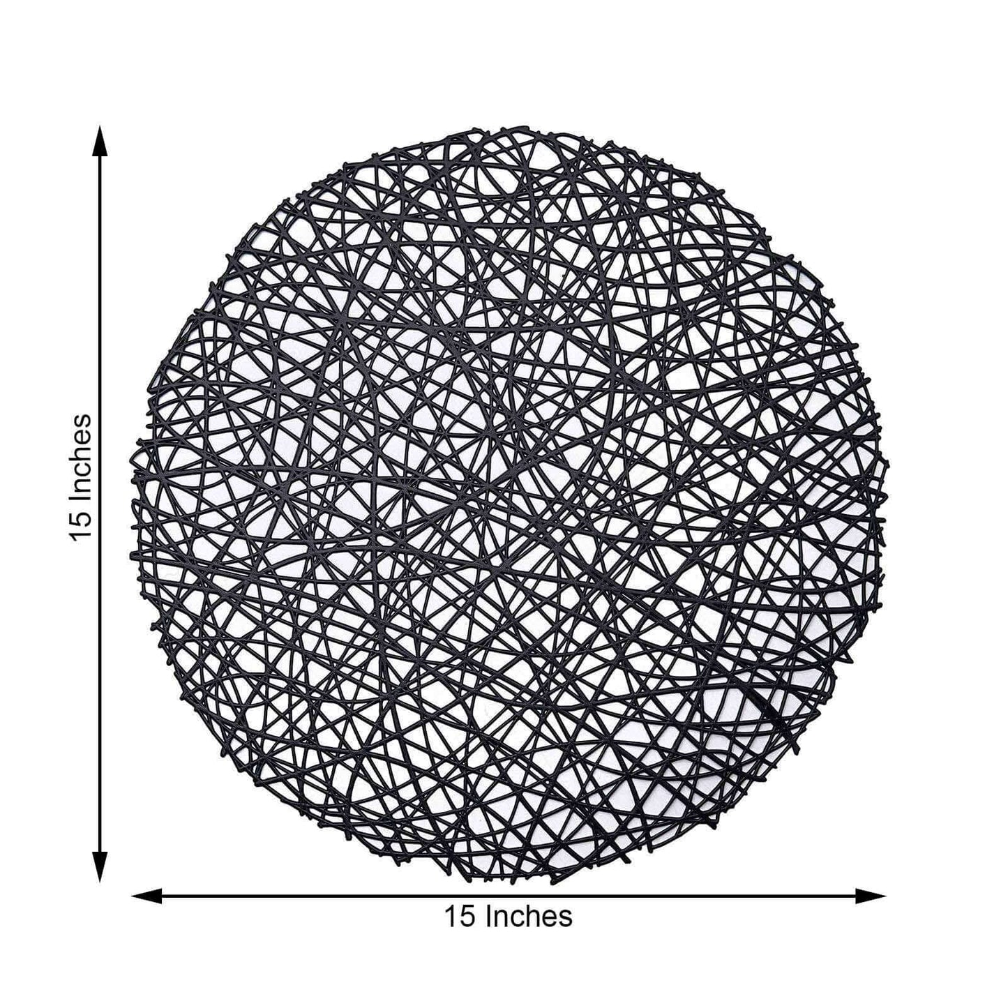 6-Pack Vinyl Placemats Black Woven Design - Durable Non-Slip Round Table Mats for Dining 15"