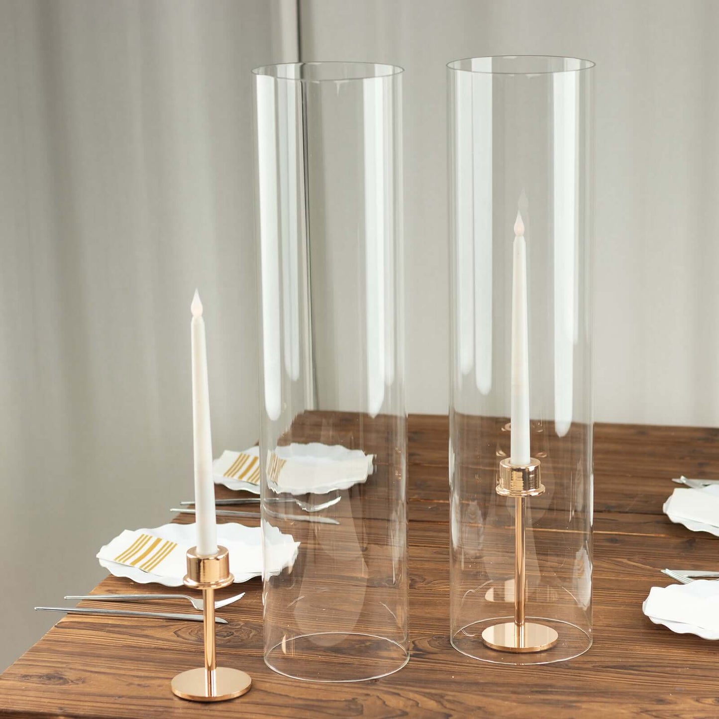 2-Pack Clear Glass Candelabra Shades Open End Hurricane Design - Stylish Table Centerpiece 24"