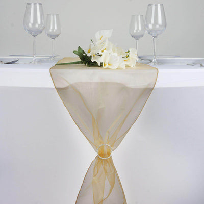 10 Pack Sheer Organza 14"x108" Table Runners Gold - Soft and Lightweight Table Accent for Weddings