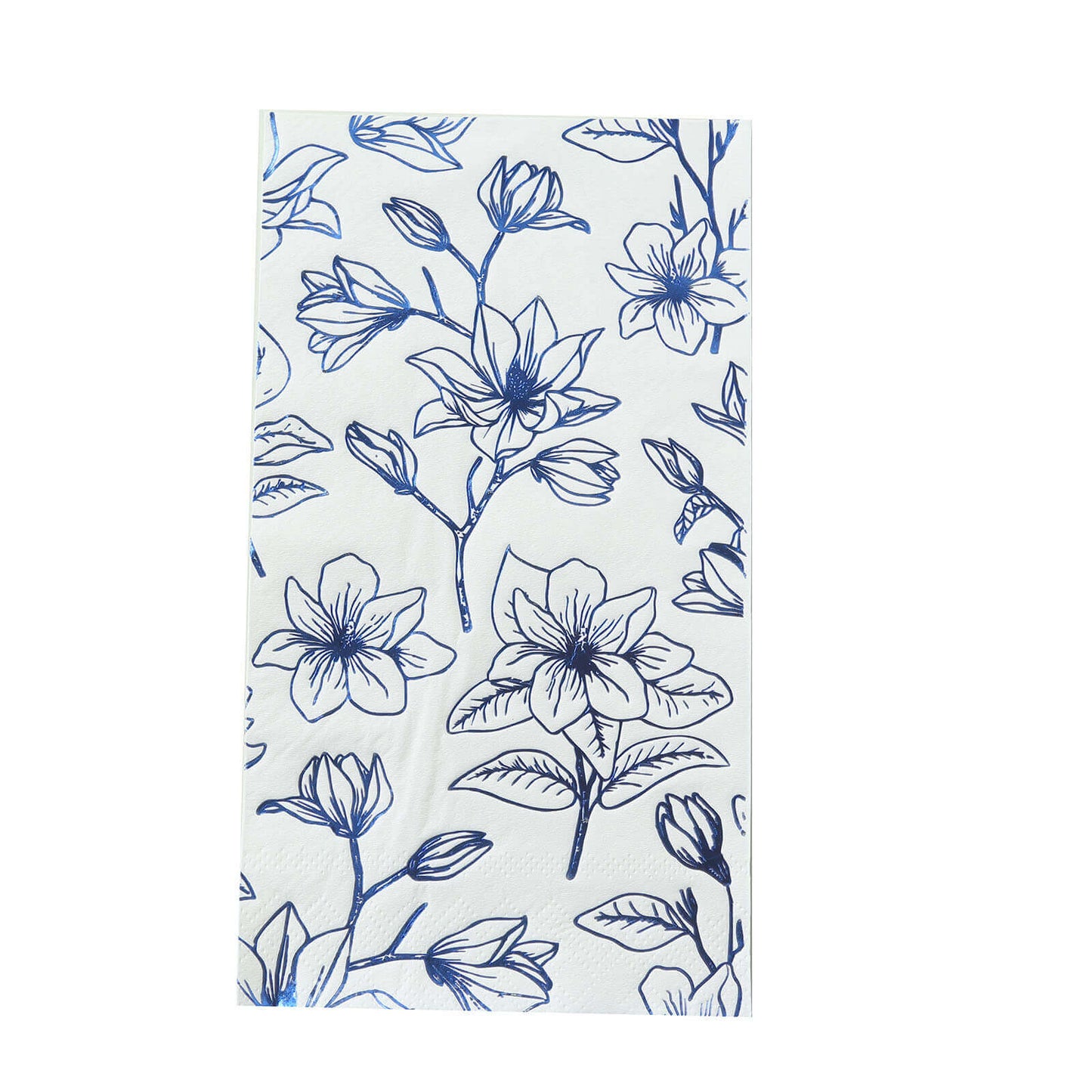 50-Pack Paper Dinner Napkins White with Blue Magnolia Flowers Print 2-Ply - Disposable Soft Napkins for Parties