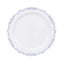 10-Pack Plastic 10" Round Dinner Plates in White with Blue Vintage Embossed Rim - Sturdy Disposable Scalloped Edge Party Plates