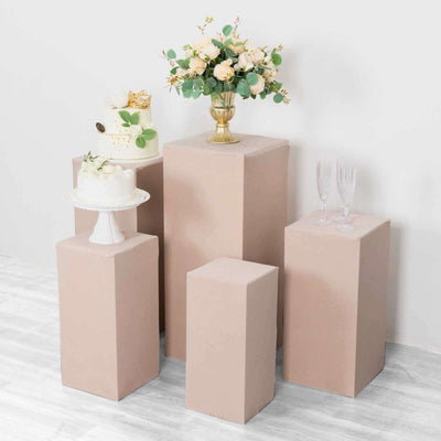 Set of 5 Nude Spandex Rectangle Pedestal Stand Covers, Stretchable Pillar Prop Covers - 160 GSM