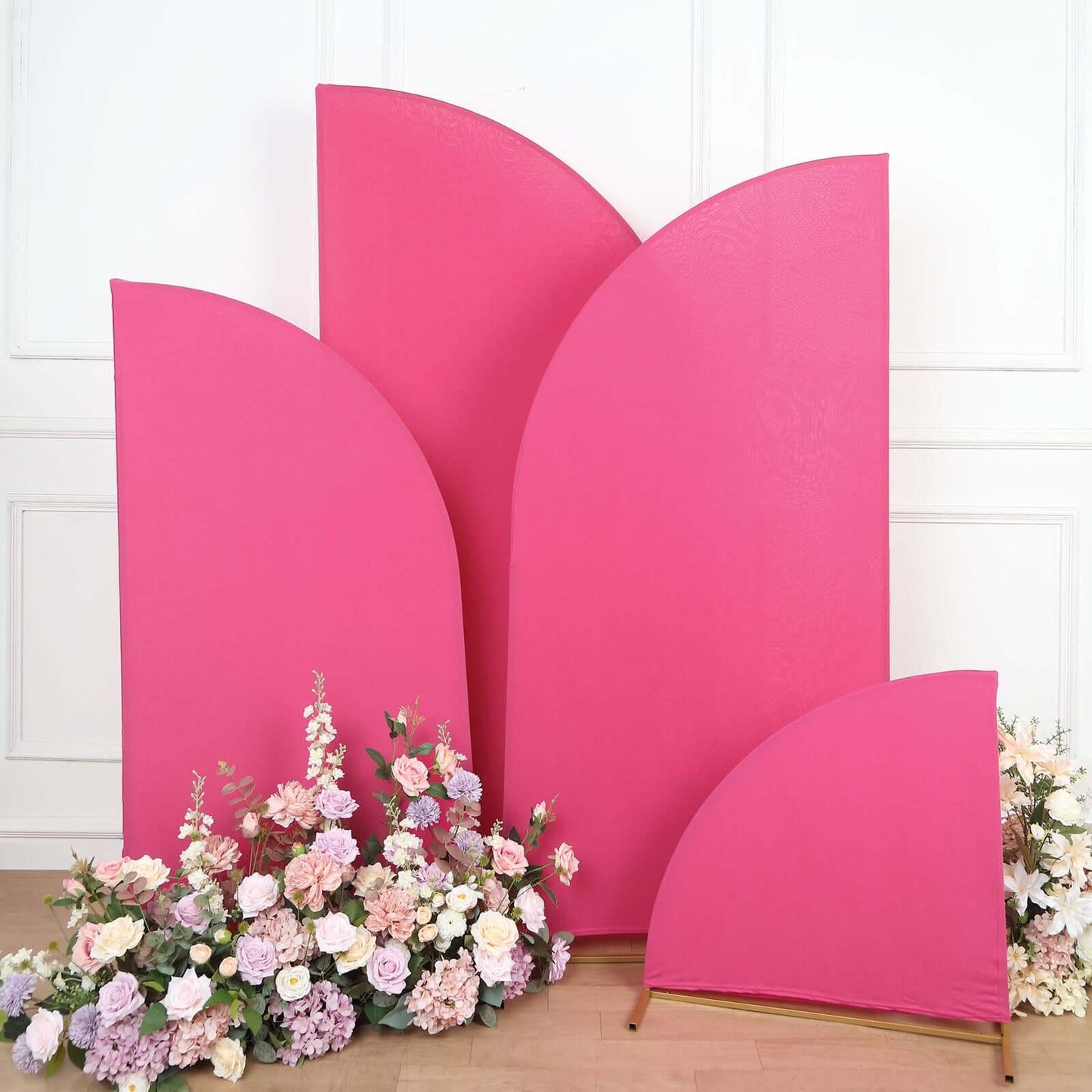 Set of 4 Matte Fuchsia Spandex Half Moon Chiara Backdrop Stand Covers, Custom Fitted Wedding Arch Covers - 2.5ft,5ft,6ft,7ft