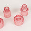 Set of 6 Glass Taper Candle Holders Ribbed Crystal Design Pink - Reversible Mini Votive Tealight Stands 3"