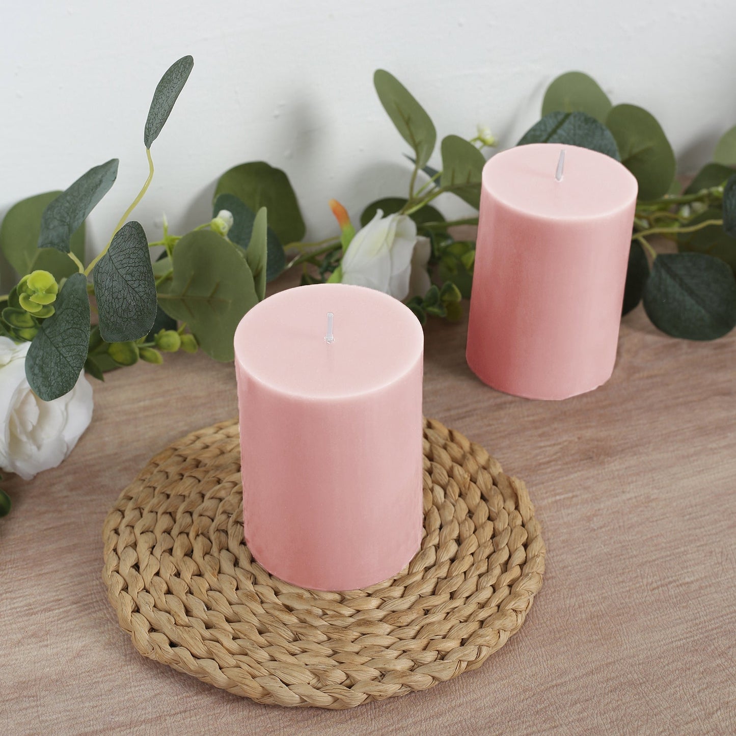 12-Pack 3"x4" Unscented Dripless Pillar Candles â€“ Blush Long-Burning Wax Candles with Cotton Wicks for Home, Weddings & Event Decor