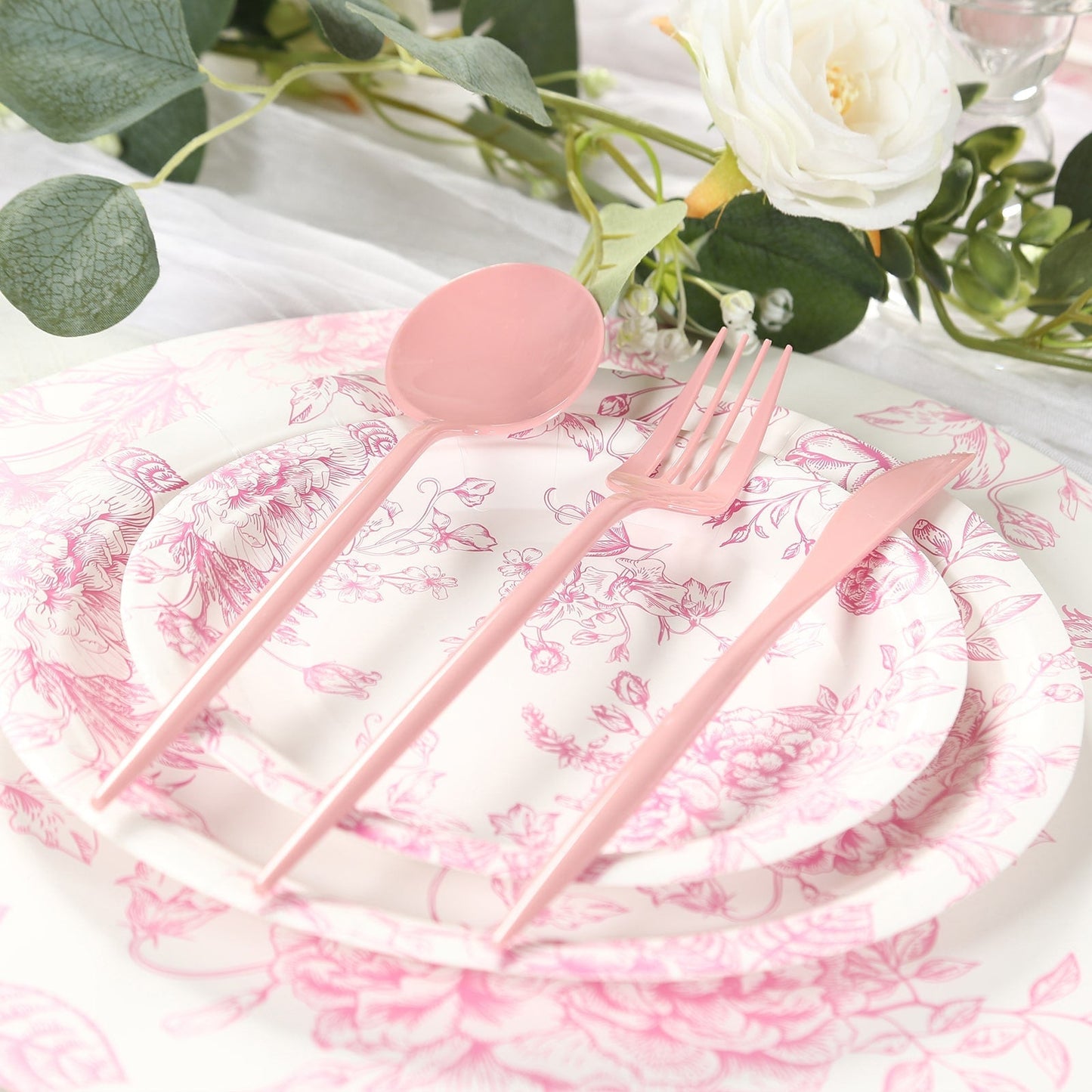 60 Pack Plastic Silverware Set, Dusty Rose Heavy Duty Disposable Sleek Utensil Cutlery