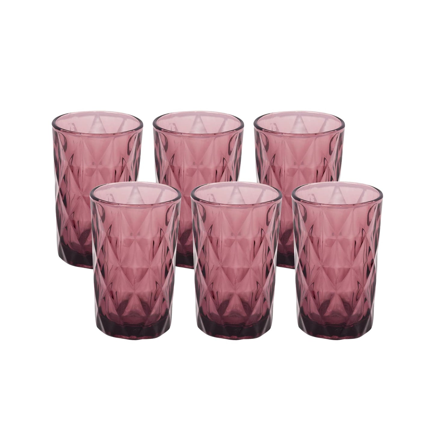 6-Pack Whiskey Glasses Dusty Rose Textured Crystal Cut Design with Heavy Base - Highball Tumblers for Parties & Events 12oz 5"