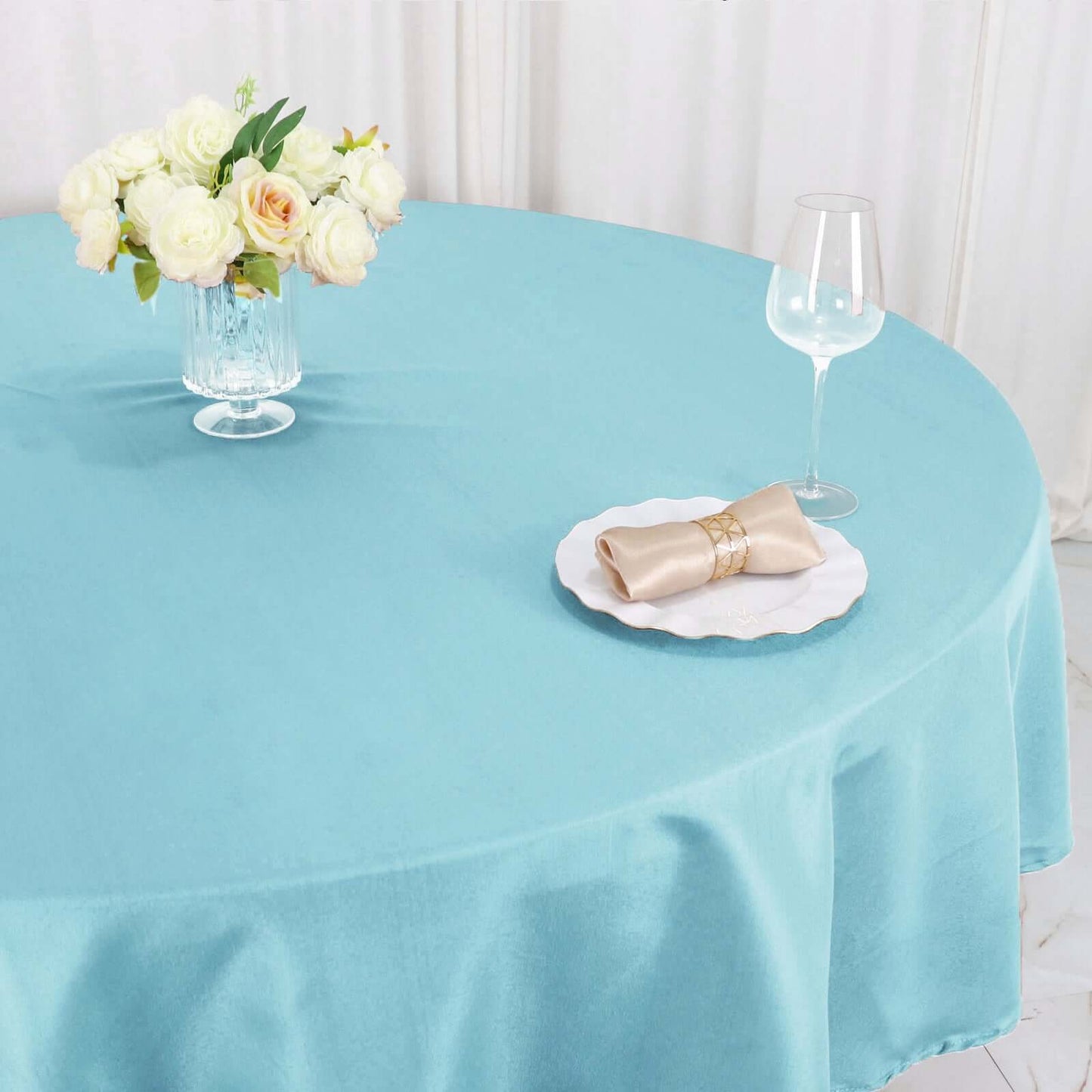 Polyester 90" Round Tablecloth Light Blue - Stain & Wrinkle-Resistant Table Cover