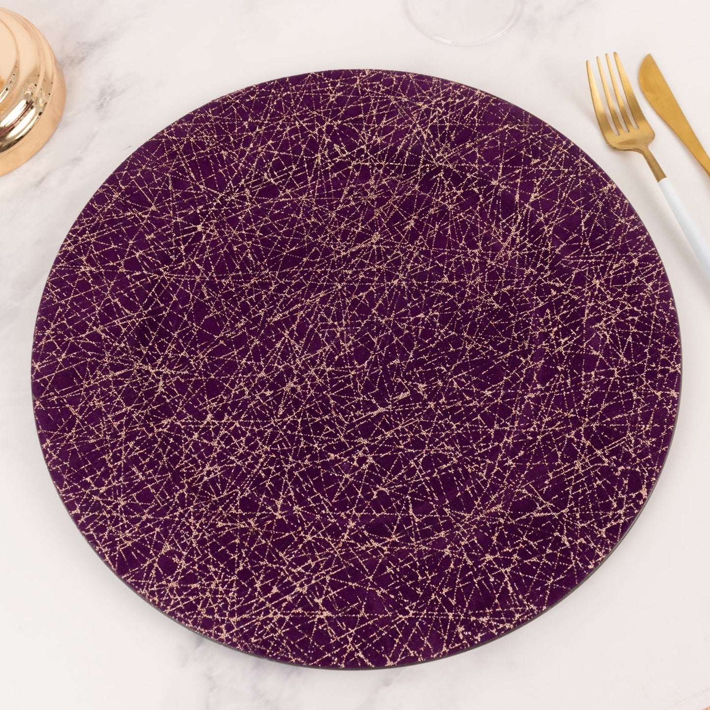 6-Pack Acrylic Round Charger Plates 13" in Purple with Gold Glitter Abstract Lines Pattern, Decorative Dinner Party Charger Tableware