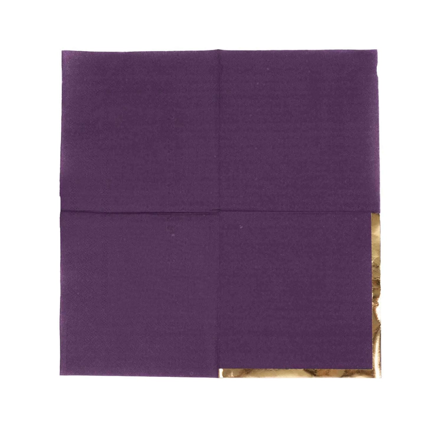 50-Pack Paper Beverage Napkins Purple with Gold Foil Edge - 2 Ply Disposable Soft 18GSM Cocktail Napkins 5"x5"