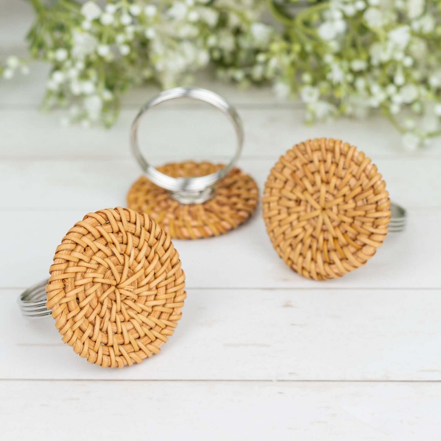 4 Pack 2" Natural Rustic Style Jute Rattan Metal Napkin Rings, Handmade Boho Chic Woven Serviette Buckle Holders