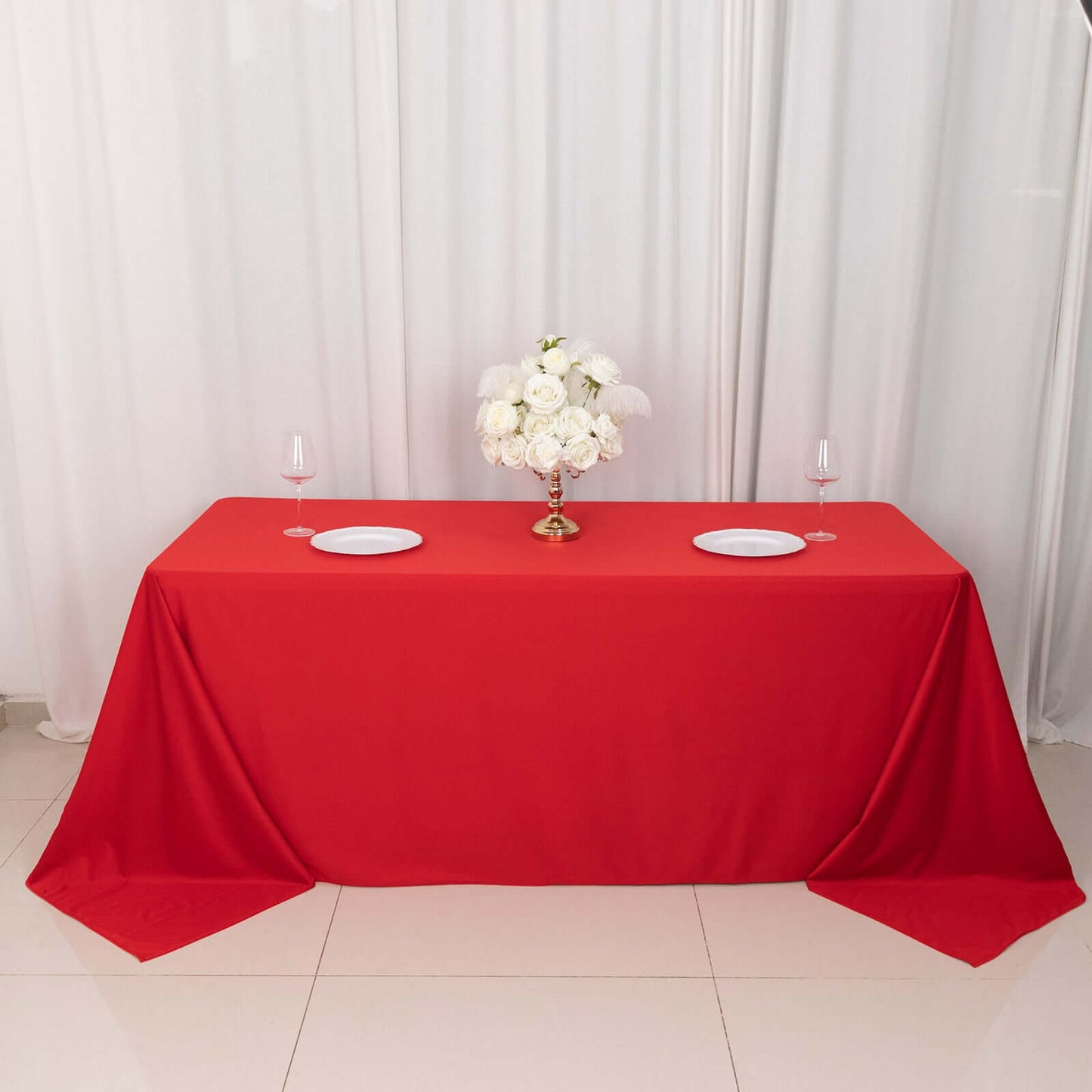 Scuba Rectangular 90"x132" Tablecloth Red - Wrinkle Free, Stain Resistant & Seamless Table Cover