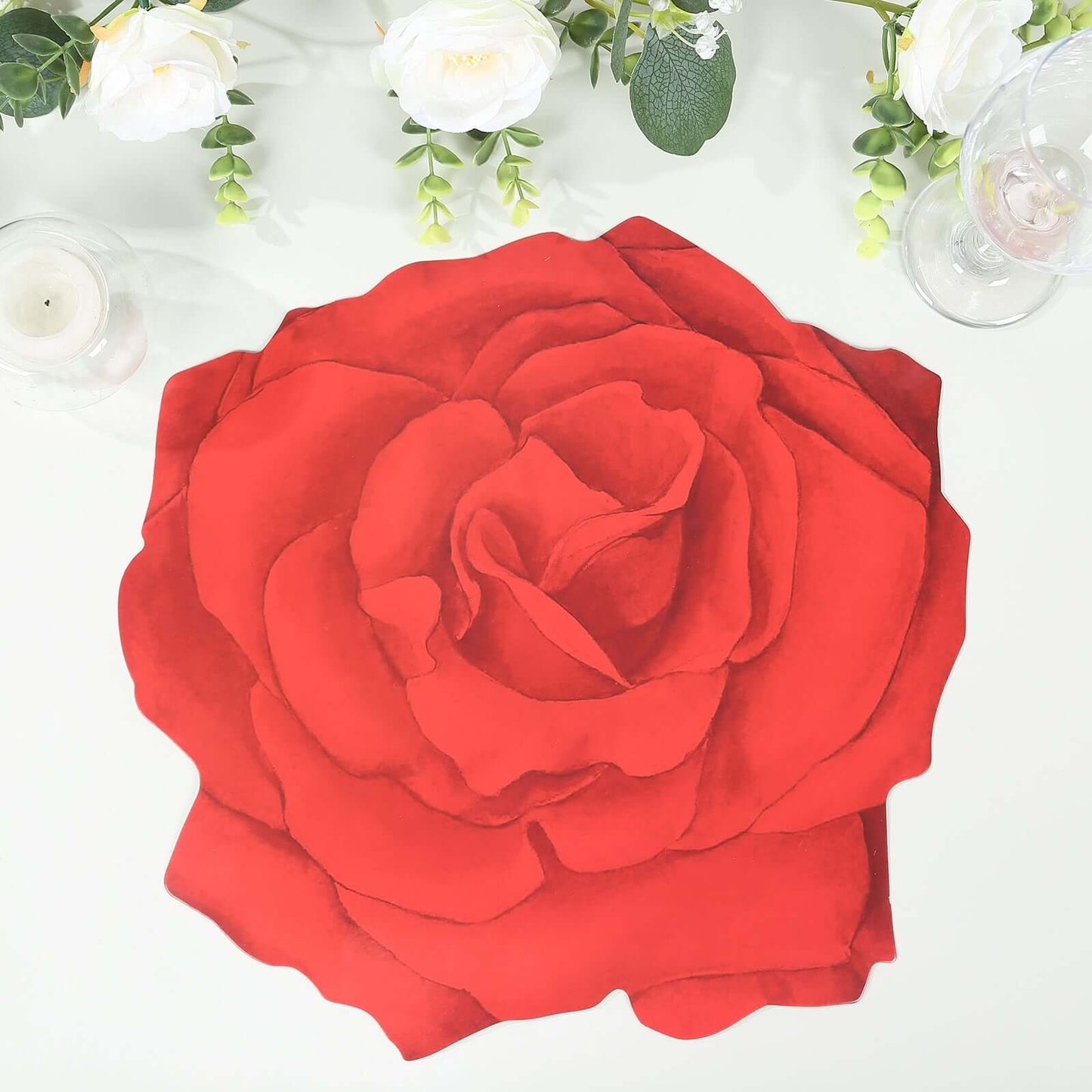 10-Pack Disposable Table Placemats with Red Rose Flower Design - 400GSM Floral Cardboard Placemats for Romantic Themes & Garden Parties 14"