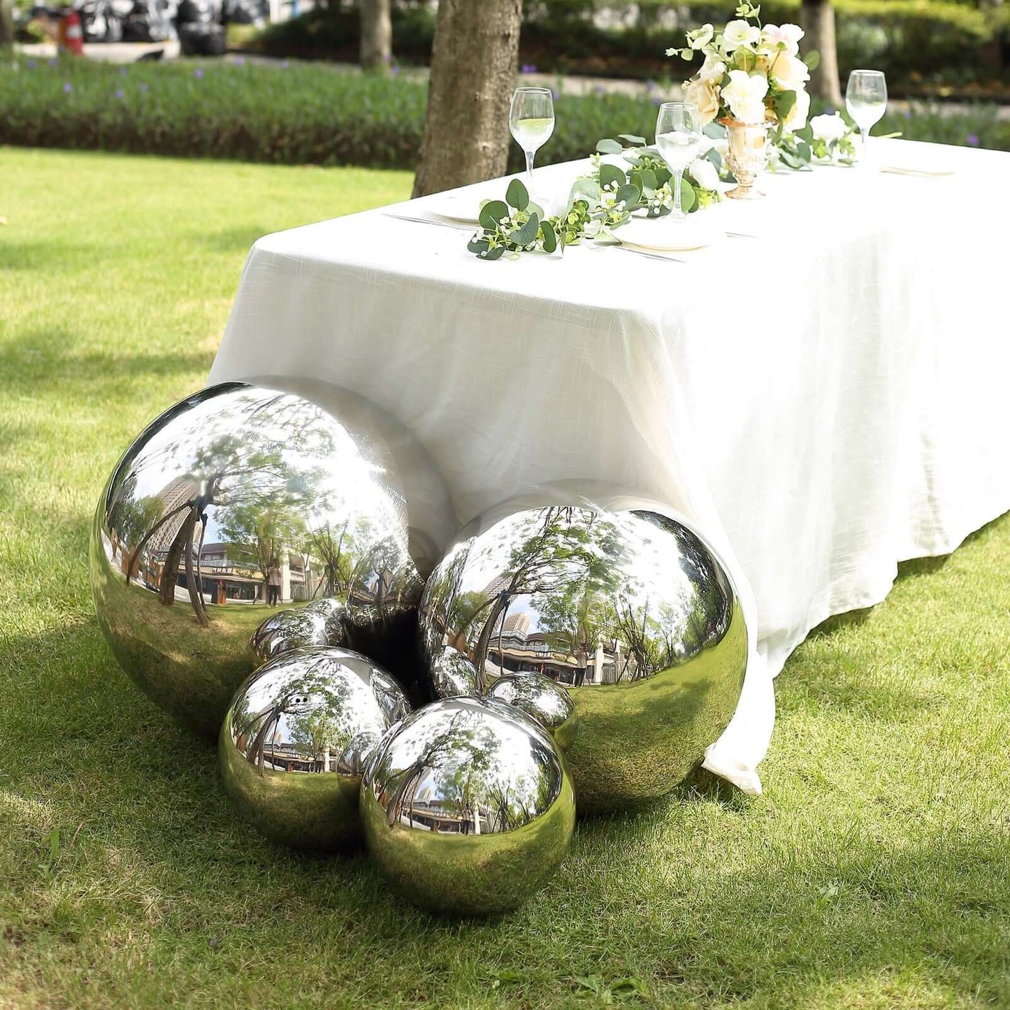 2-Pack Gazing Globe Mirror Ball Reflective Hollow Stainless Steel Silver Spheres - Decorative Outdoor Garden Display 12"