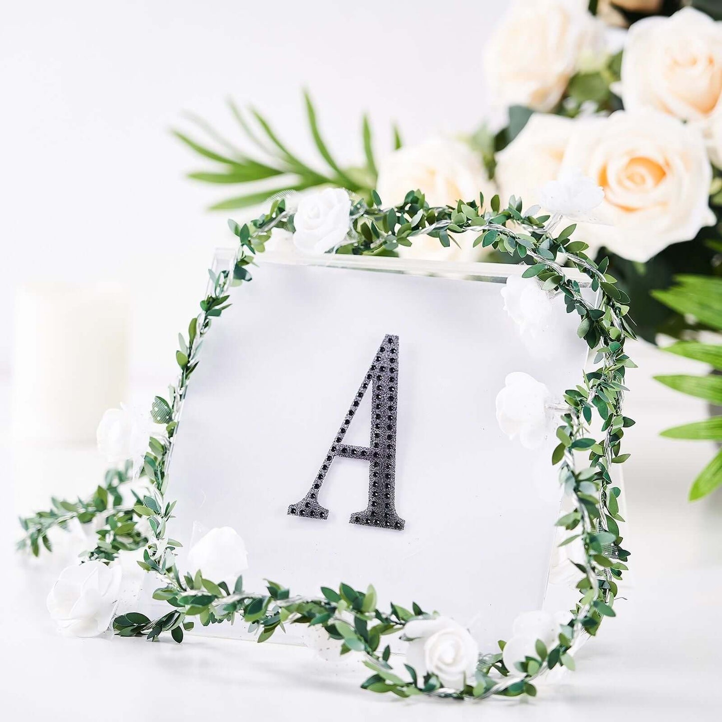 Decorative Rhinestone Alphabet "A" Letter Stickers, Glitter Adhesive Craft Letters Black DIY Sparkle Embellishments 4"