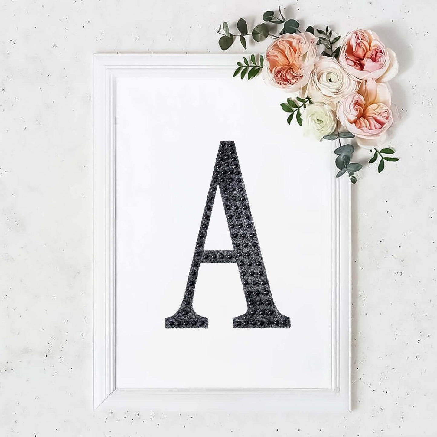 Decorative Rhinestone Alphabet "A" Letter Stickers, Glitter Adhesive Craft Letters Black DIY Sparkle Embellishments 8"
