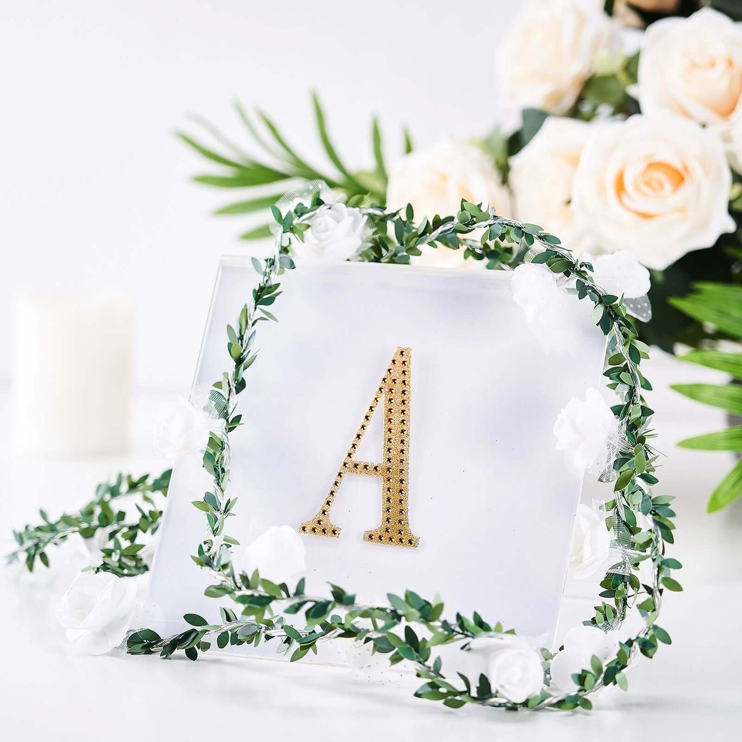 Decorative Rhinestone Alphabet "A" Letter Stickers, Glitter Adhesive Craft Letters Gold DIY Sparkle Embellishments 4"