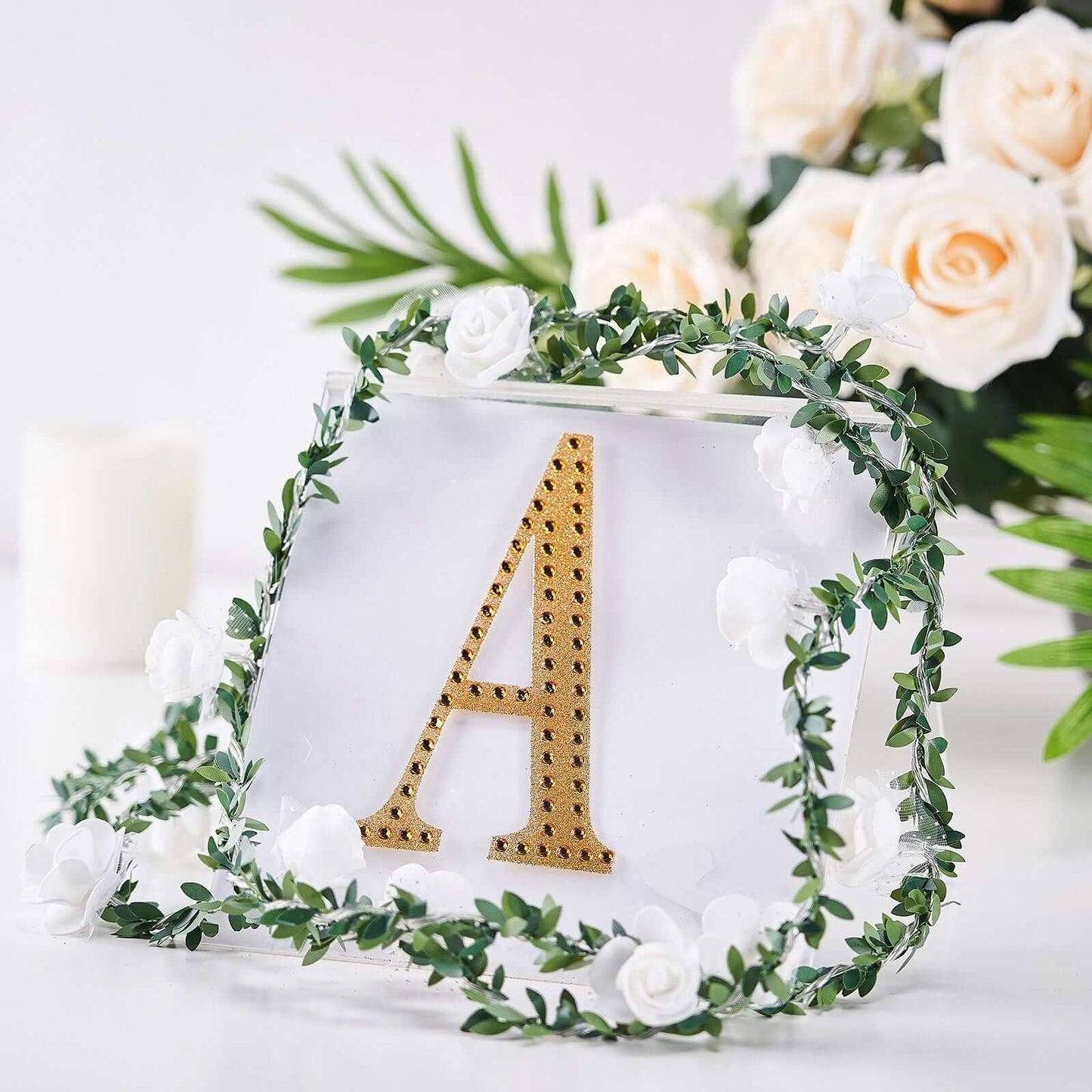 Decorative Rhinestone Alphabet "A" Letter Stickers, Glitter Adhesive Craft Letters Gold DIY Sparkle Embellishments 6"