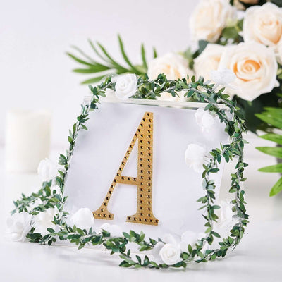 Decorative Rhinestone Alphabet "A" Letter Stickers, Glitter Adhesive Craft Letters Gold DIY Sparkle Embellishments 6"