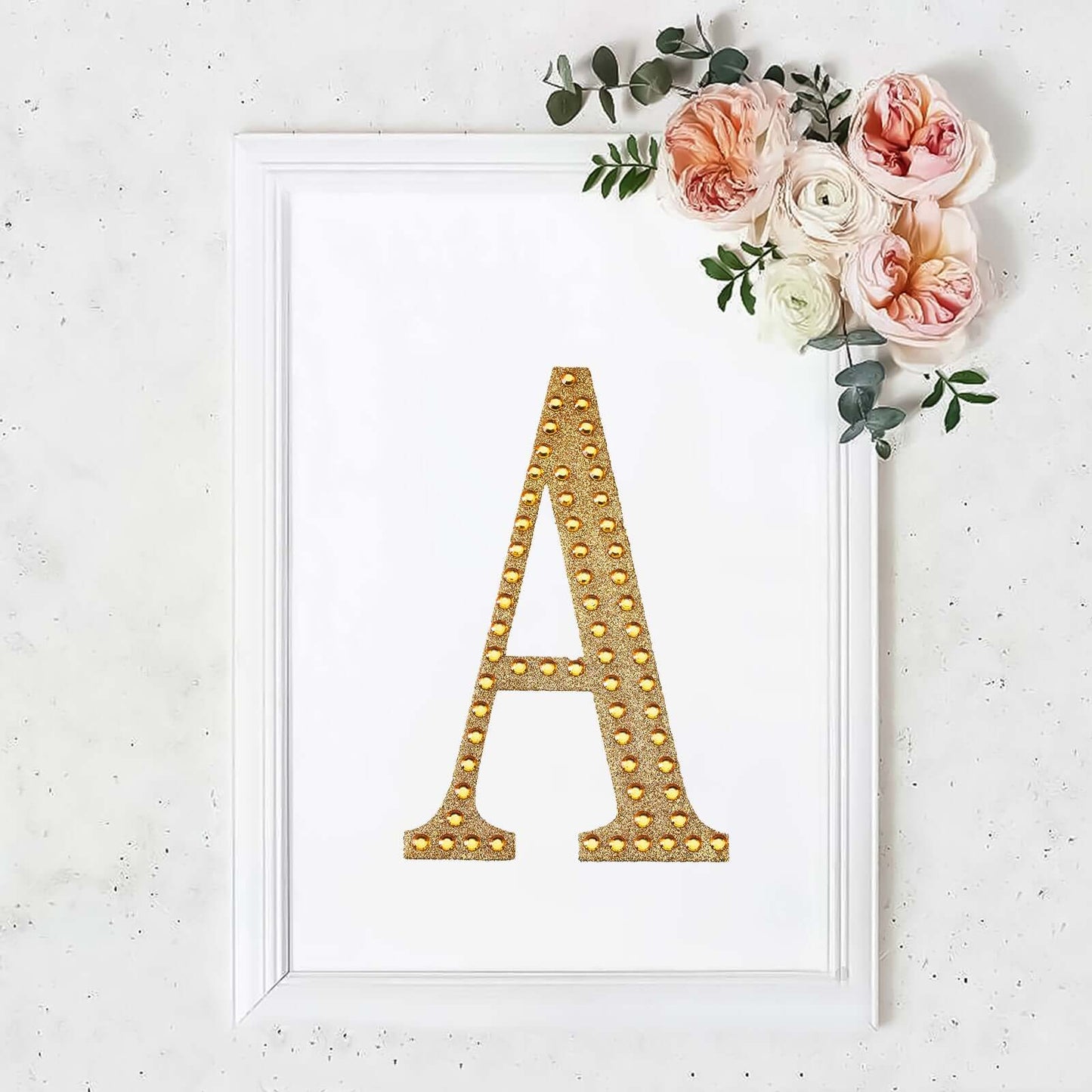 Decorative Rhinestone Alphabet "A" Letter Stickers, Glitter Adhesive Craft Letters Gold DIY Sparkle Embellishments 8"
