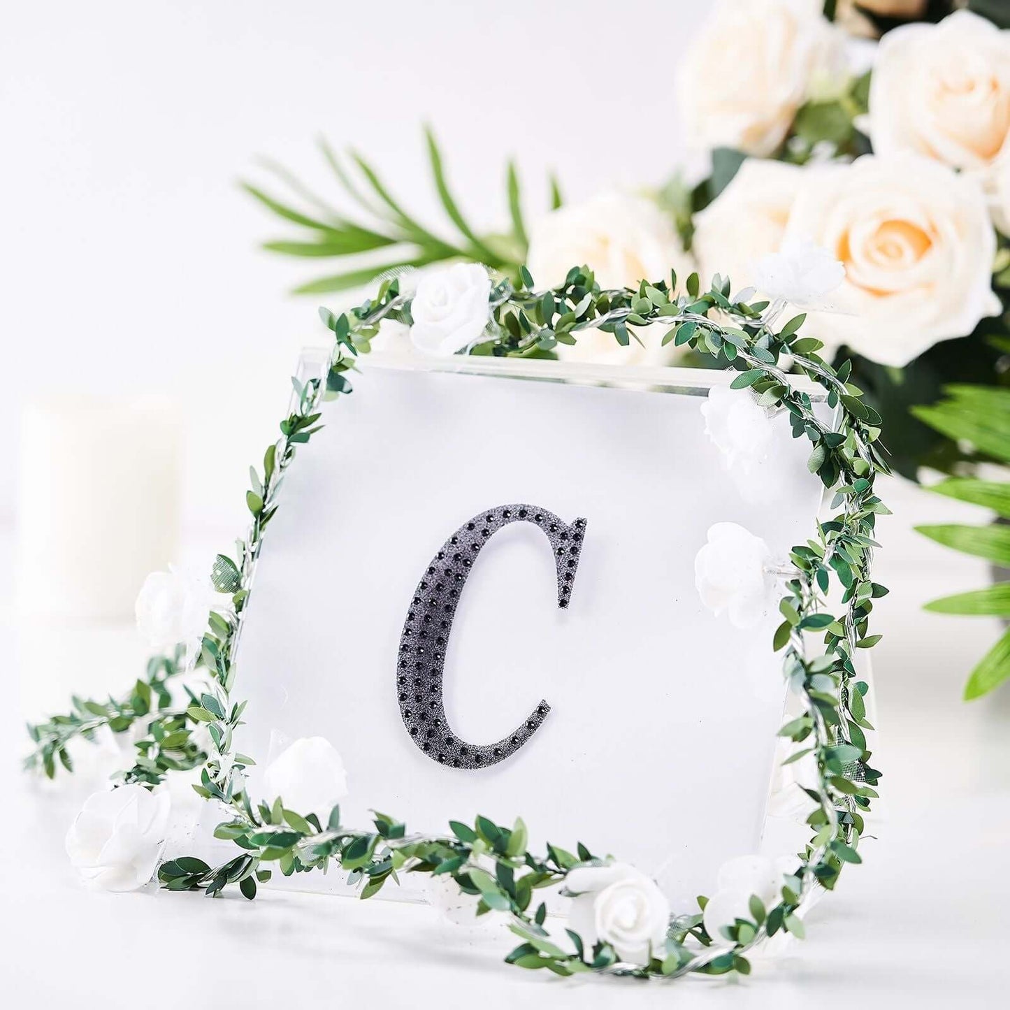 Decorative Rhinestone Alphabet "C" Letter Stickers, Glitter Adhesive Craft Letters Black DIY Sparkle Embellishments 4"