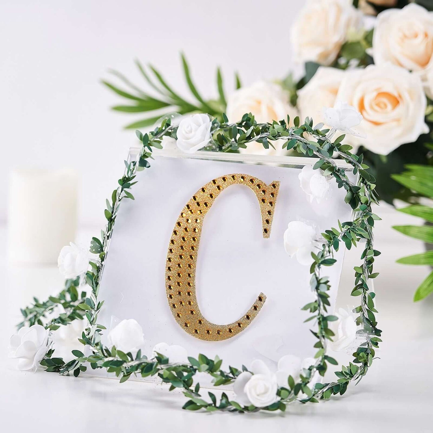 Decorative Rhinestone Alphabet "C" Letter Stickers, Glitter Adhesive Craft Letters Gold DIY Sparkle Embellishments 6"