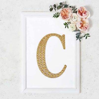 Decorative Rhinestone Alphabet "C" Letter Stickers, Glitter Adhesive Craft Letters Gold DIY Sparkle Embellishments 8"