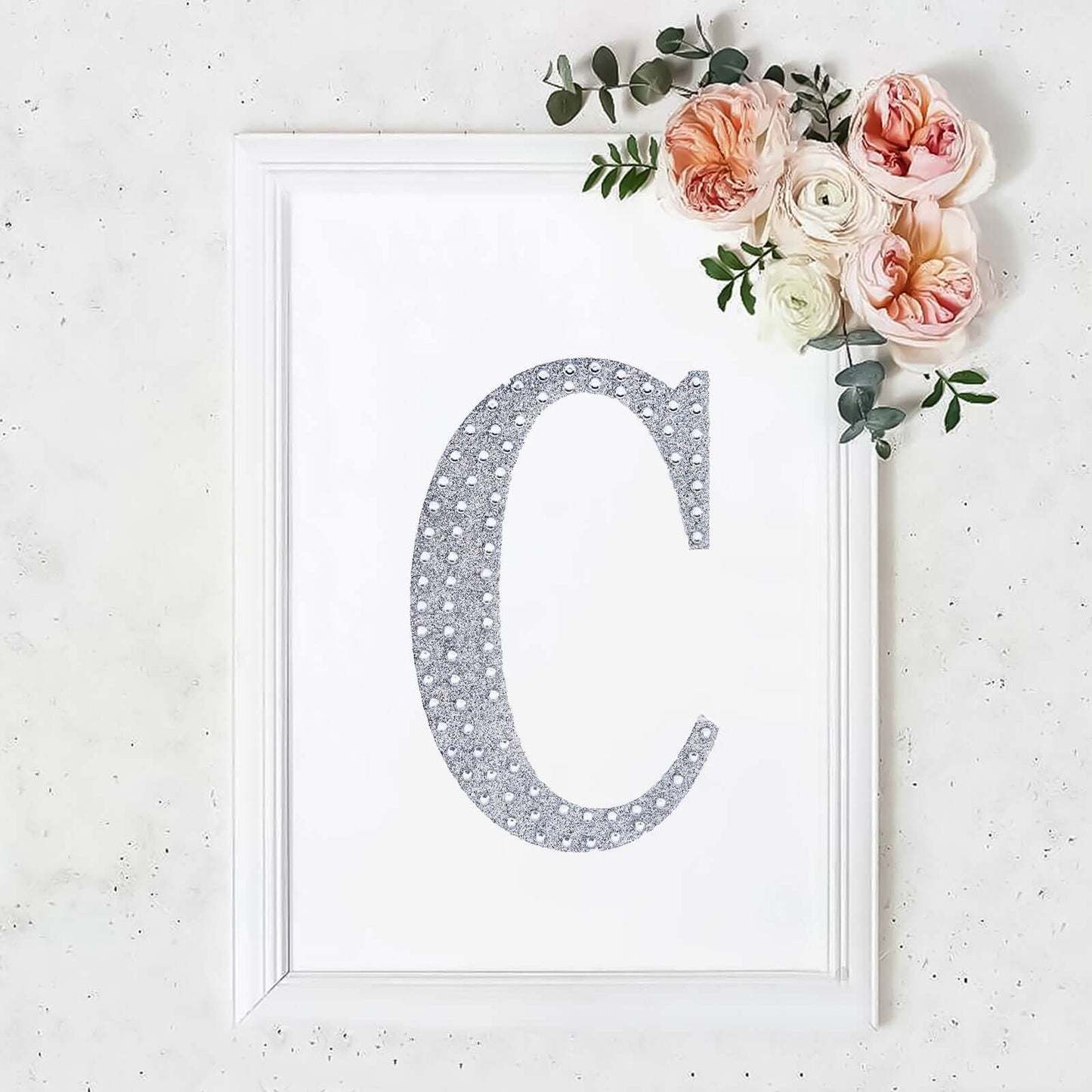 Decorative Rhinestone Alphabet "C" Letter Stickers, Glitter Adhesive Craft Letters Silver DIY Sparkle Embellishments 8"