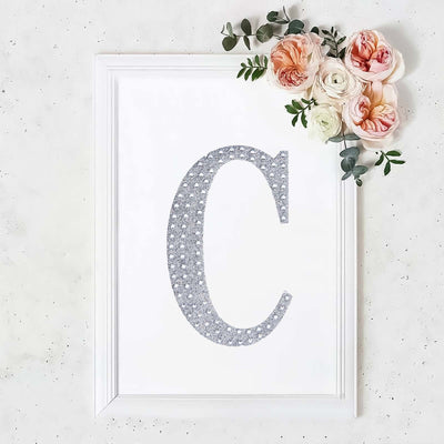 Decorative Rhinestone Alphabet "C" Letter Stickers, Glitter Adhesive Craft Letters Silver DIY Sparkle Embellishments 8"