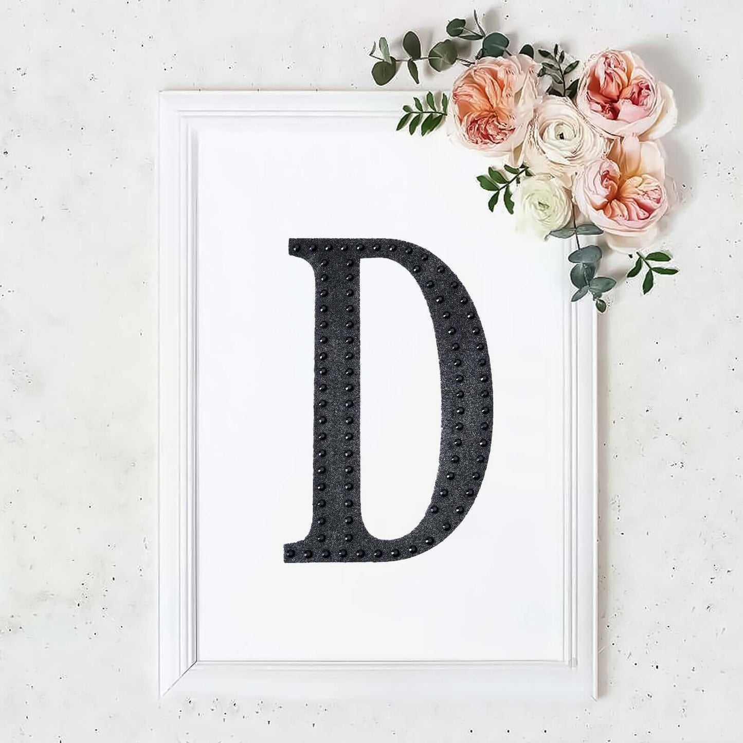 Decorative Rhinestone Alphabet "D" Letter Stickers, Glitter Adhesive Craft Letters Black DIY Sparkle Embellishments 8"