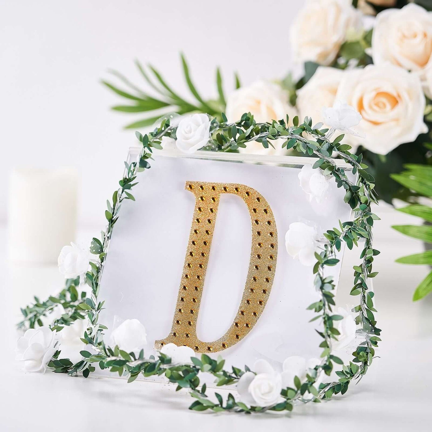 Decorative Rhinestone Alphabet "D" Letter Stickers, Glitter Adhesive Craft Letters Gold DIY Sparkle Embellishments 6"