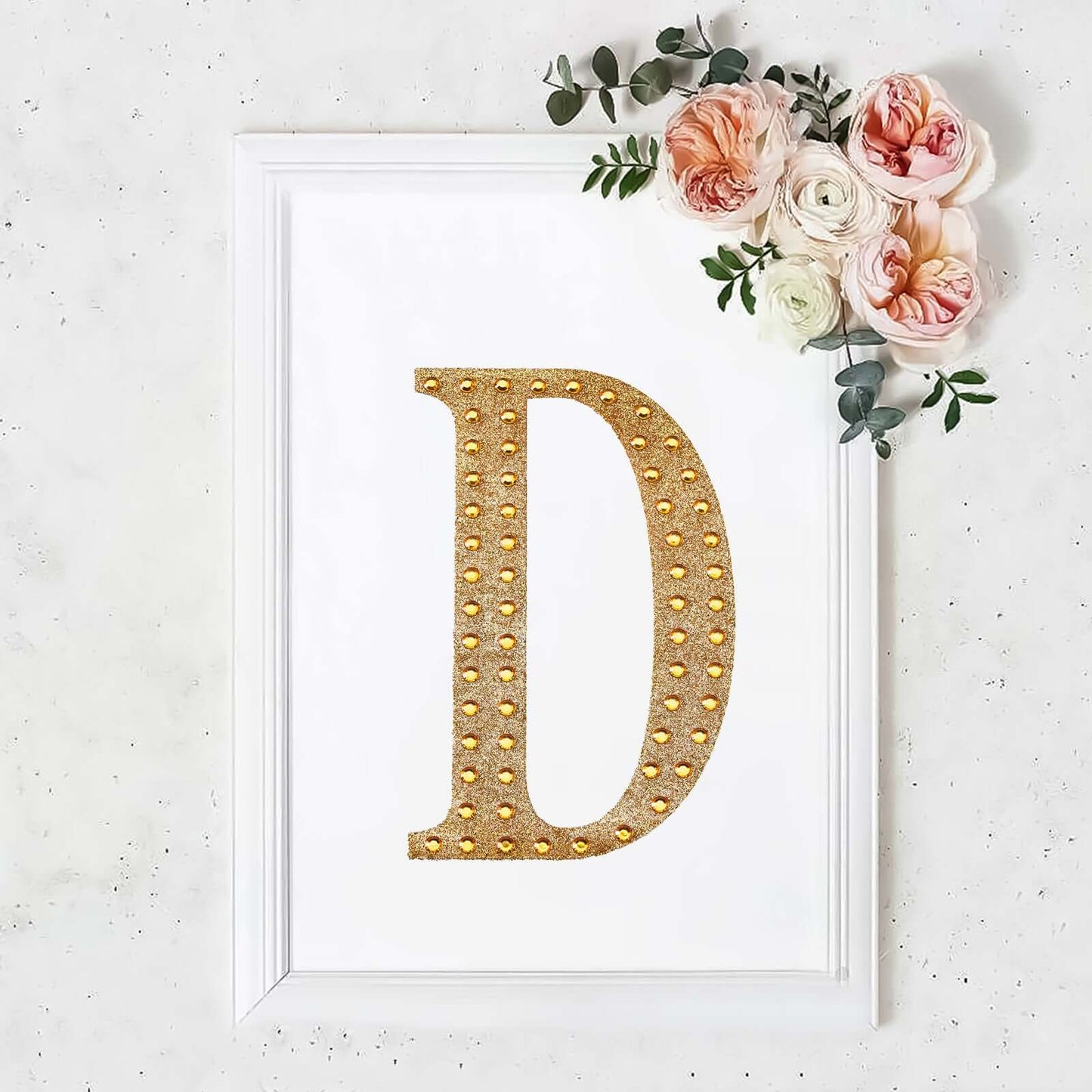 Decorative Rhinestone Alphabet "D" Letter Stickers, Glitter Adhesive Craft Letters Gold DIY Sparkle Embellishments 8"