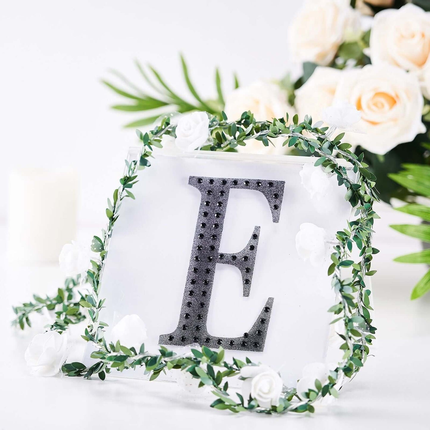 Decorative Rhinestone Alphabet "E" Letter Stickers, Glitter Adhesive Craft Letters Black DIY Sparkle Embellishments 6"