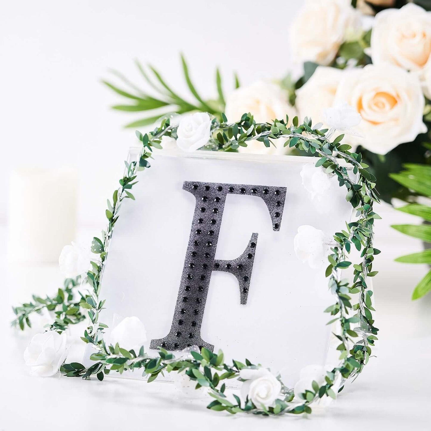 Decorative Rhinestone Alphabet "F" Letter Stickers, Glitter Adhesive Craft Letters Black DIY Sparkle Embellishments 6"