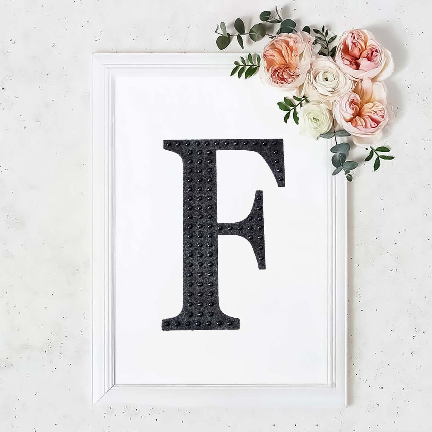 Decorative Rhinestone Alphabet "F" Letter Stickers, Glitter Adhesive Craft Letters Black DIY Sparkle Embellishments 8"