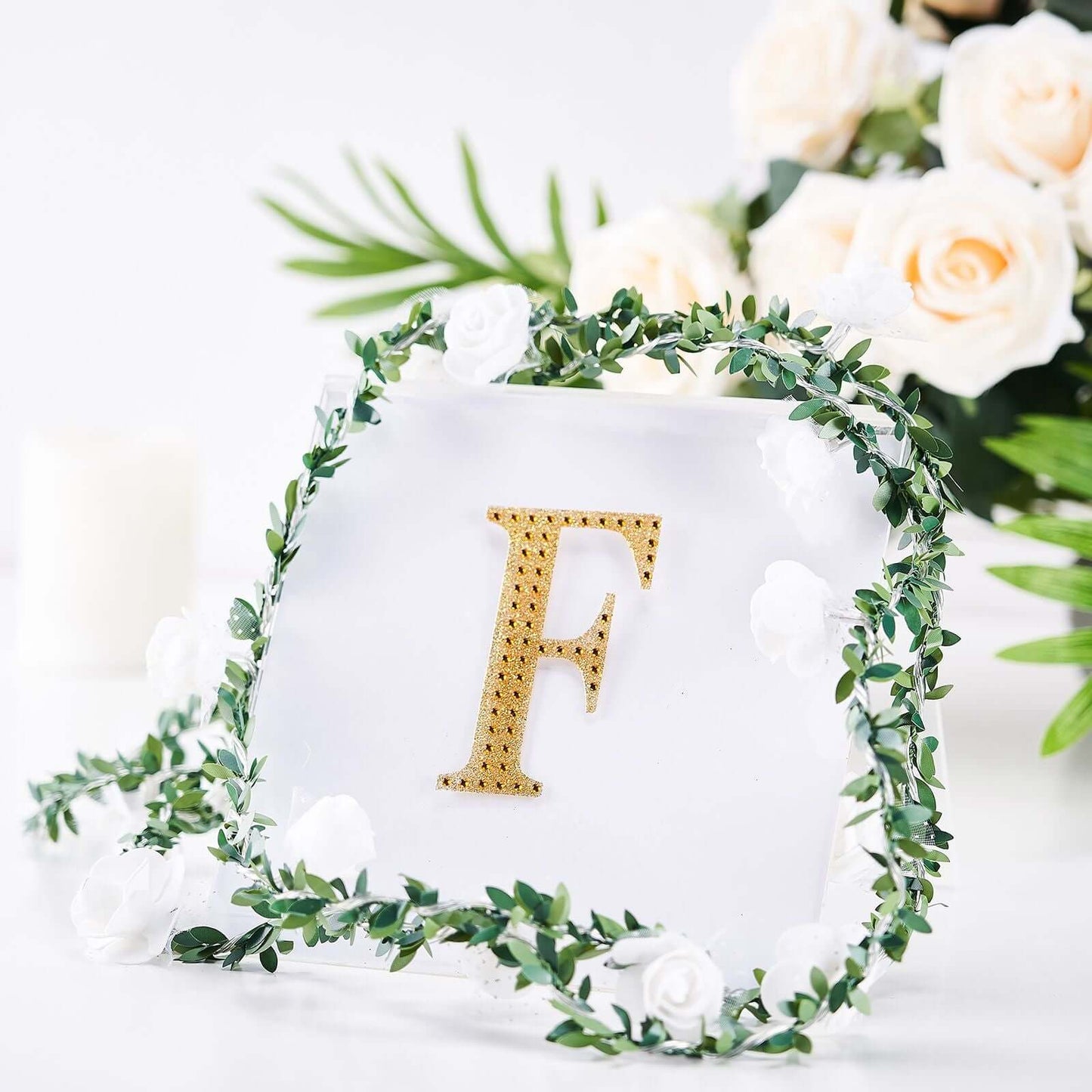 Decorative Rhinestone Alphabet "F" Letter Stickers, Glitter Adhesive Craft Letters Gold DIY Sparkle Embellishments 4"