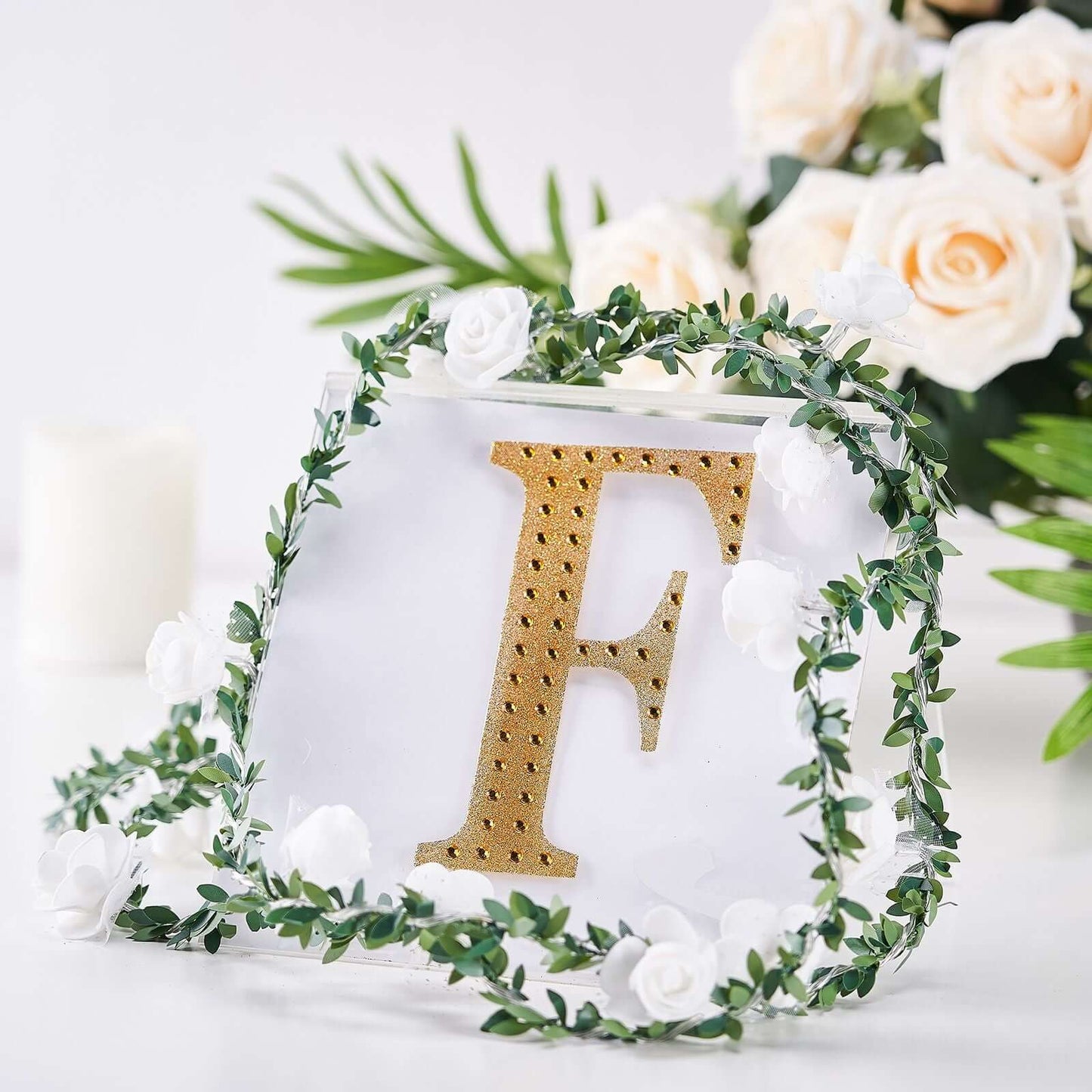 Decorative Rhinestone Alphabet "F" Letter Stickers, Glitter Adhesive Craft Letters Gold DIY Sparkle Embellishments 6"