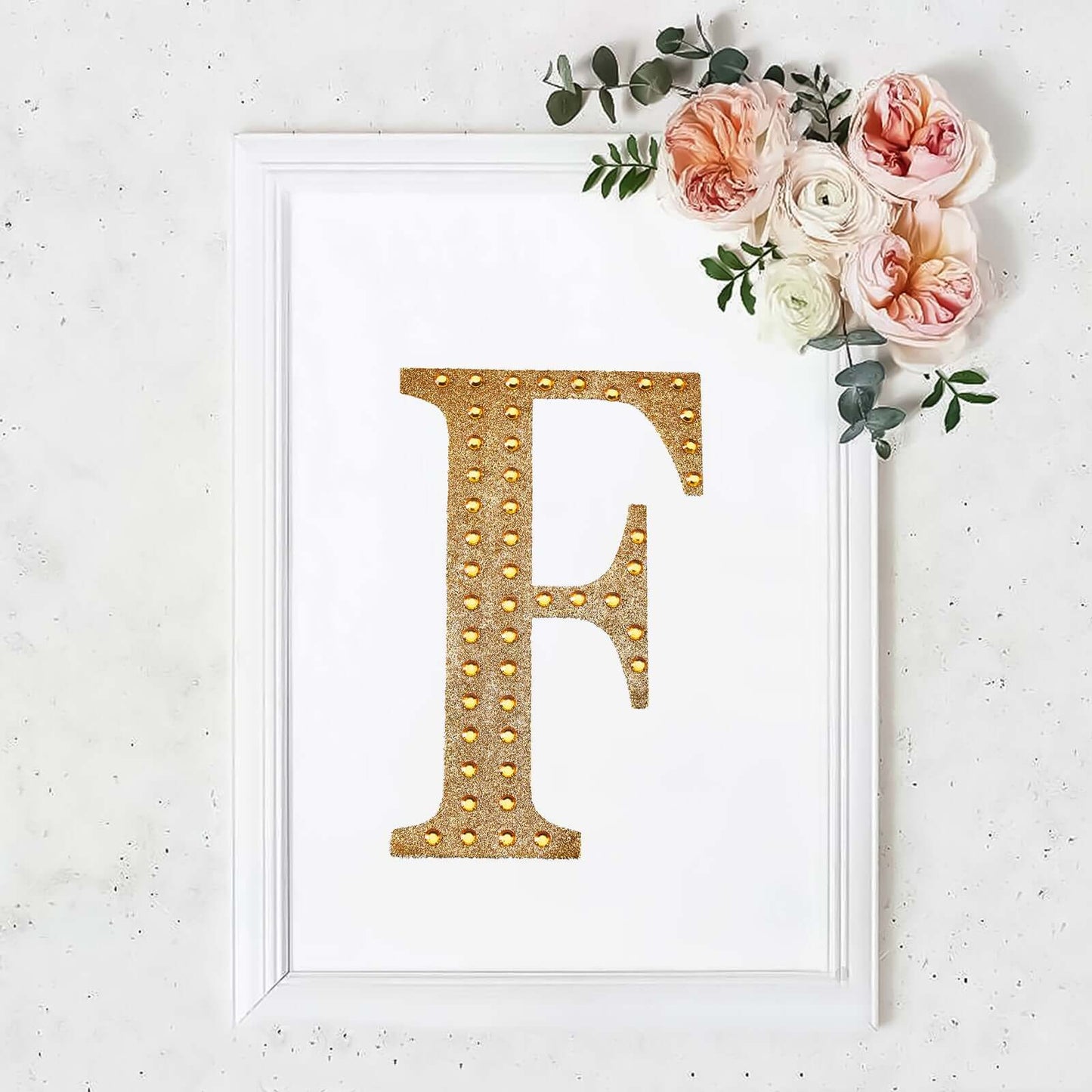 Decorative Rhinestone Alphabet "F" Letter Stickers, Glitter Adhesive Craft Letters Gold DIY Sparkle Embellishments 8"