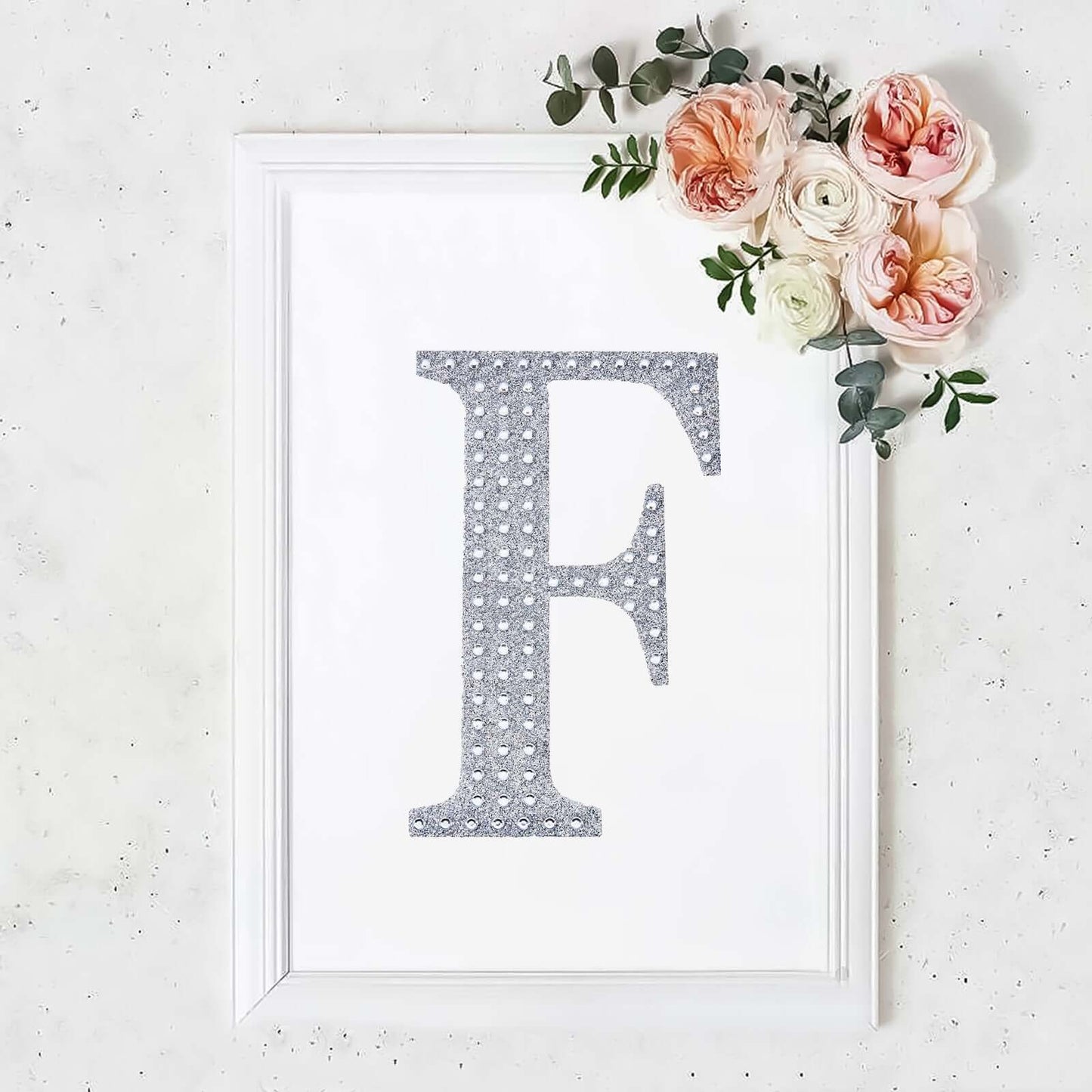 Decorative Rhinestone Alphabet "F" Letter Stickers, Glitter Adhesive Craft Letters Silver DIY Sparkle Embellishments 8"