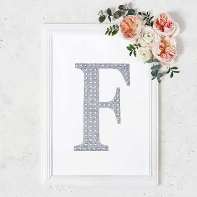 Decorative Rhinestone Alphabet "F" Letter Stickers, Glitter Adhesive Craft Letters Silver DIY Sparkle Embellishments 8"