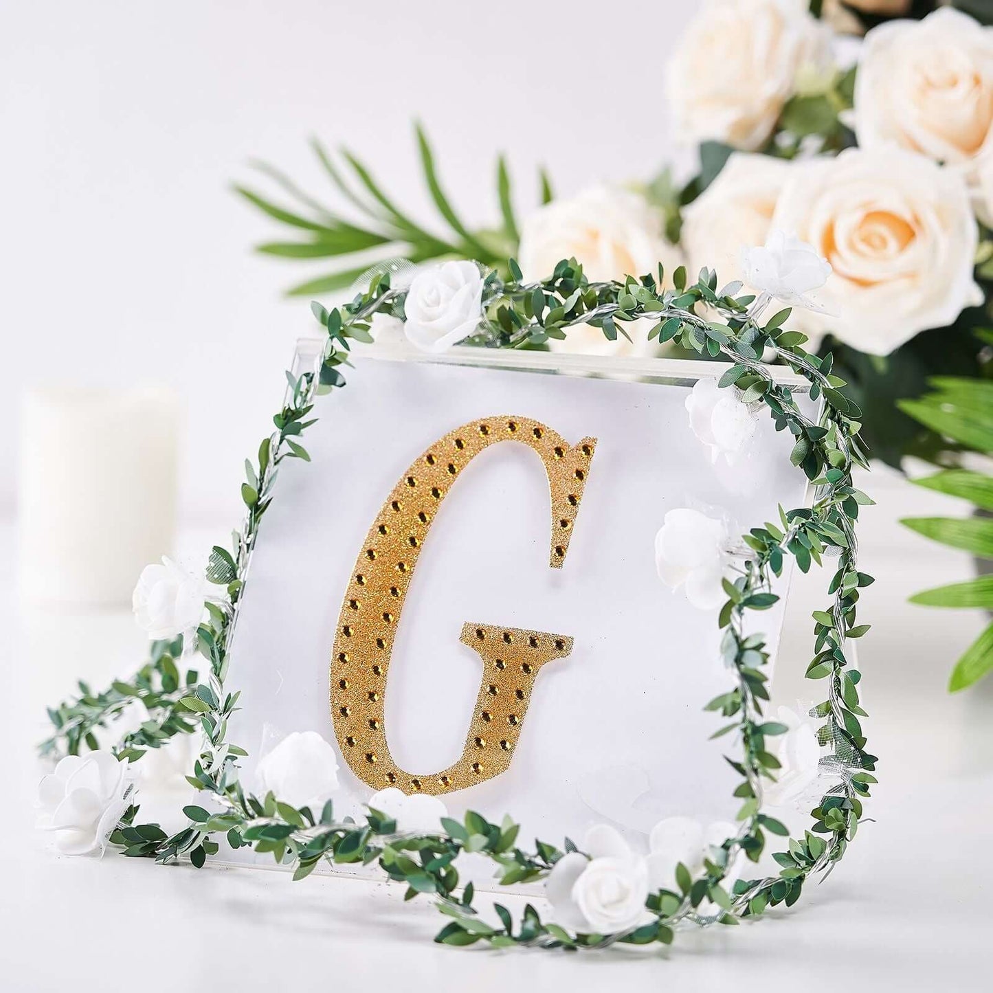 Decorative Rhinestone Alphabet "G" Letter Stickers, Glitter Adhesive Craft Letters Gold DIY Sparkle Embellishments 6"