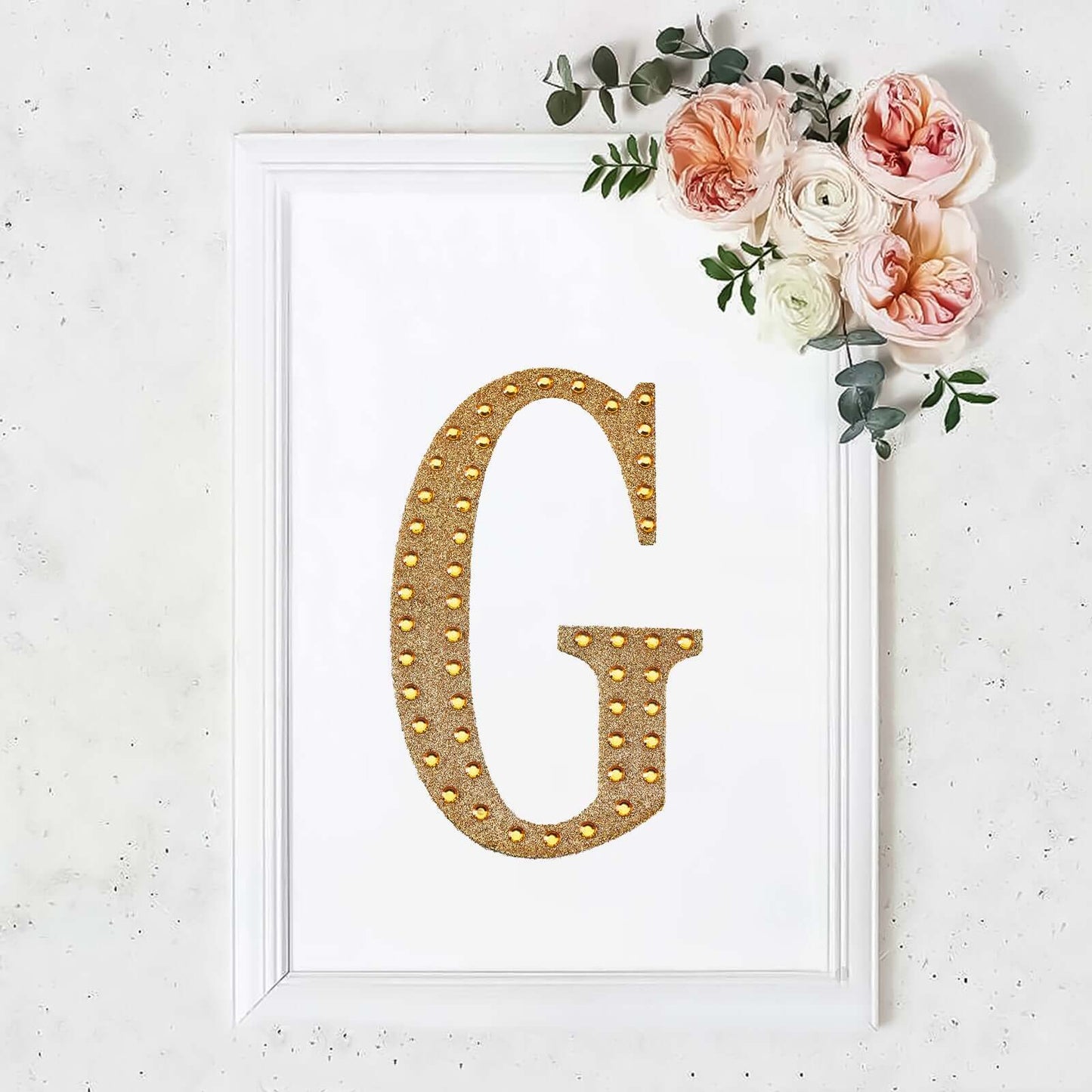 Decorative Rhinestone Alphabet "G" Letter Stickers, Glitter Adhesive Craft Letters Gold DIY Sparkle Embellishments 8"
