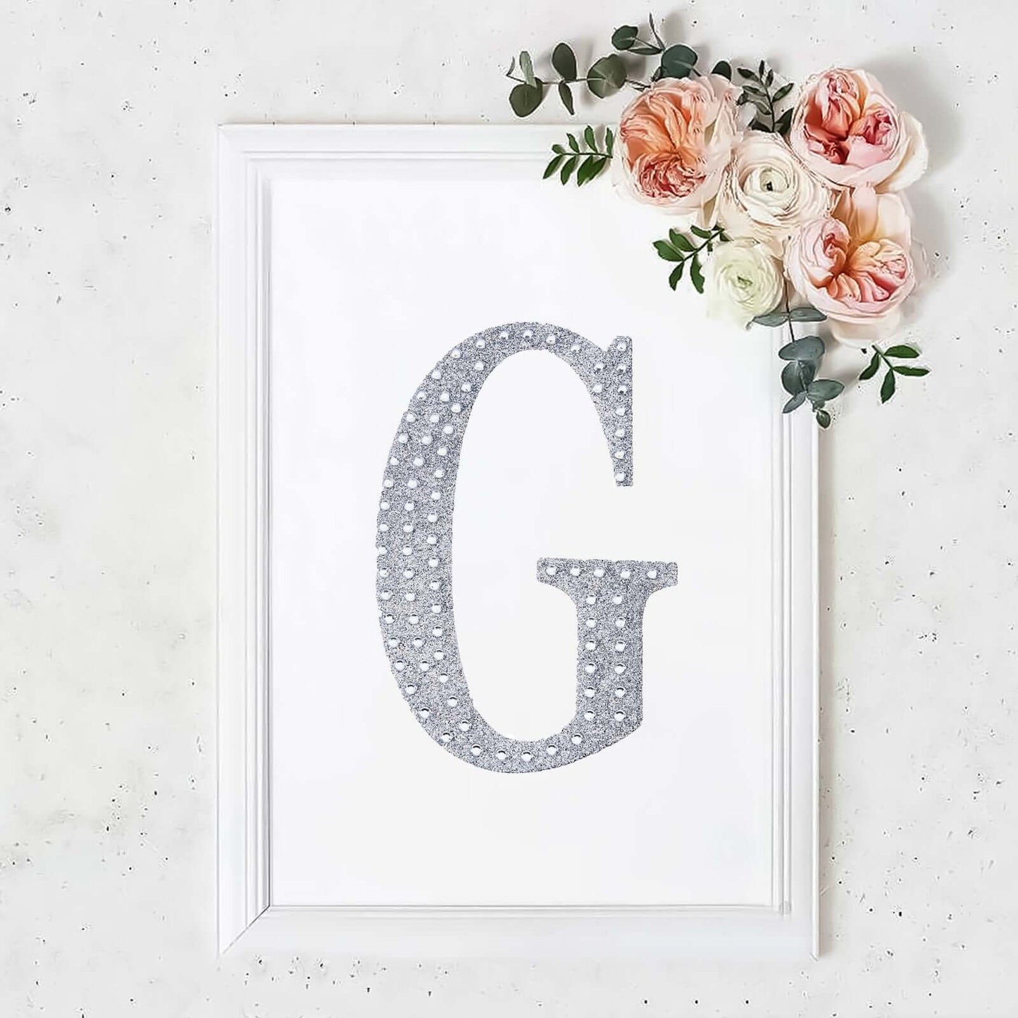 Decorative Rhinestone Alphabet "G" Letter Stickers, Glitter Adhesive Craft Letters Silver DIY Sparkle Embellishments 8"