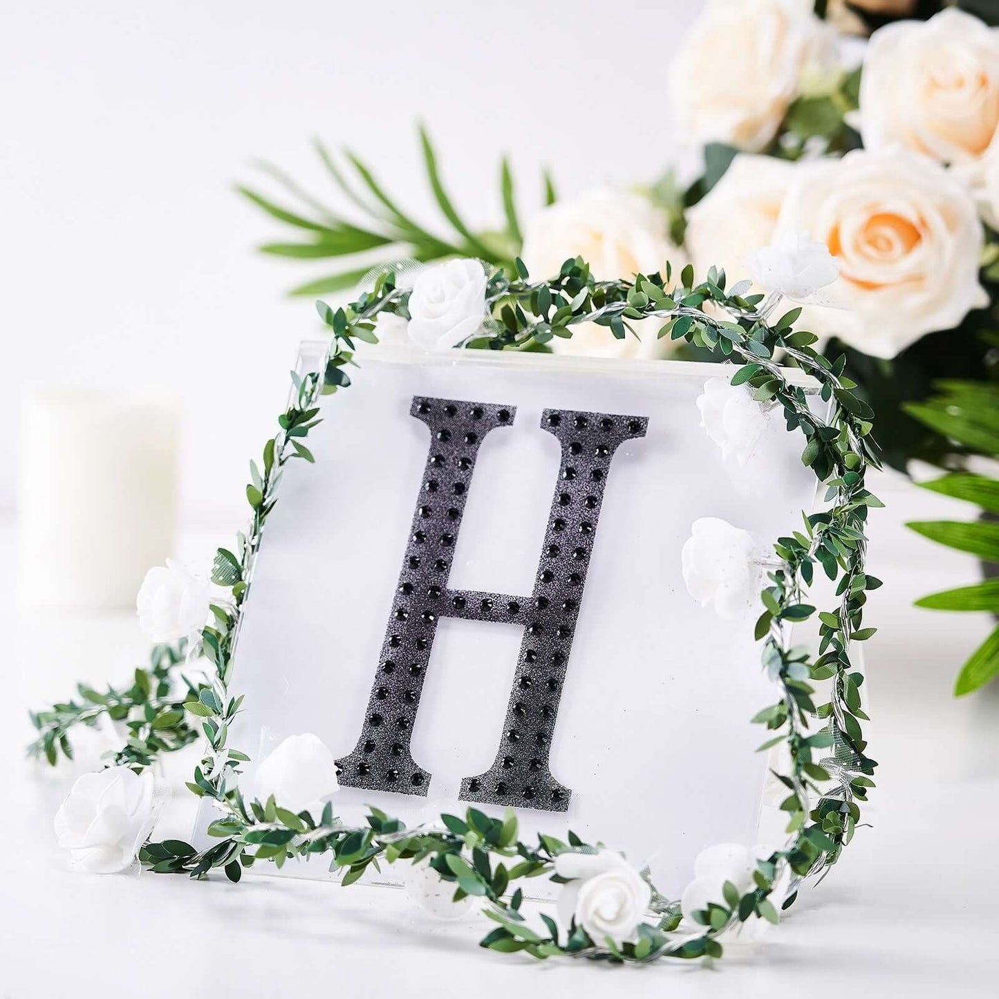 Decorative Rhinestone Alphabet "H" Letter Stickers, Glitter Adhesive Craft Letters Black DIY Sparkle Embellishments 6"