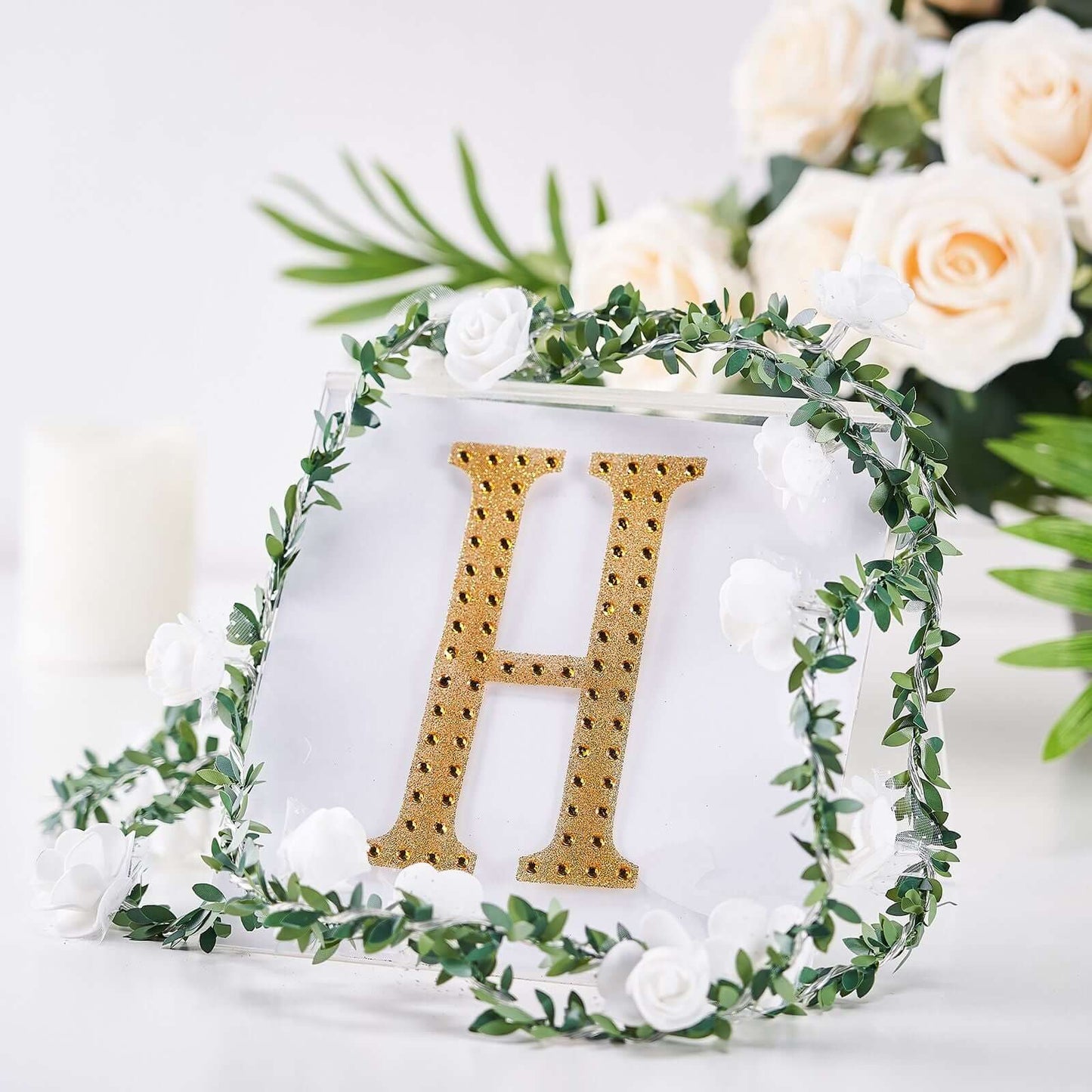 Decorative Rhinestone Alphabet "H" Letter Stickers, Glitter Adhesive Craft Letters Gold DIY Sparkle Embellishments 6"