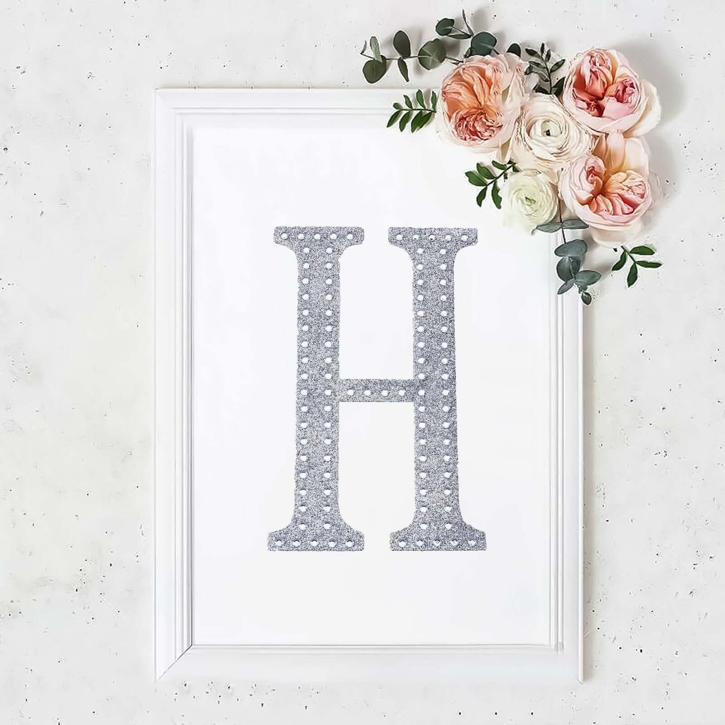 Decorative Rhinestone Alphabet "H" Letter Stickers, Glitter Adhesive Craft Letters Silver DIY Sparkle Embellishments 8"