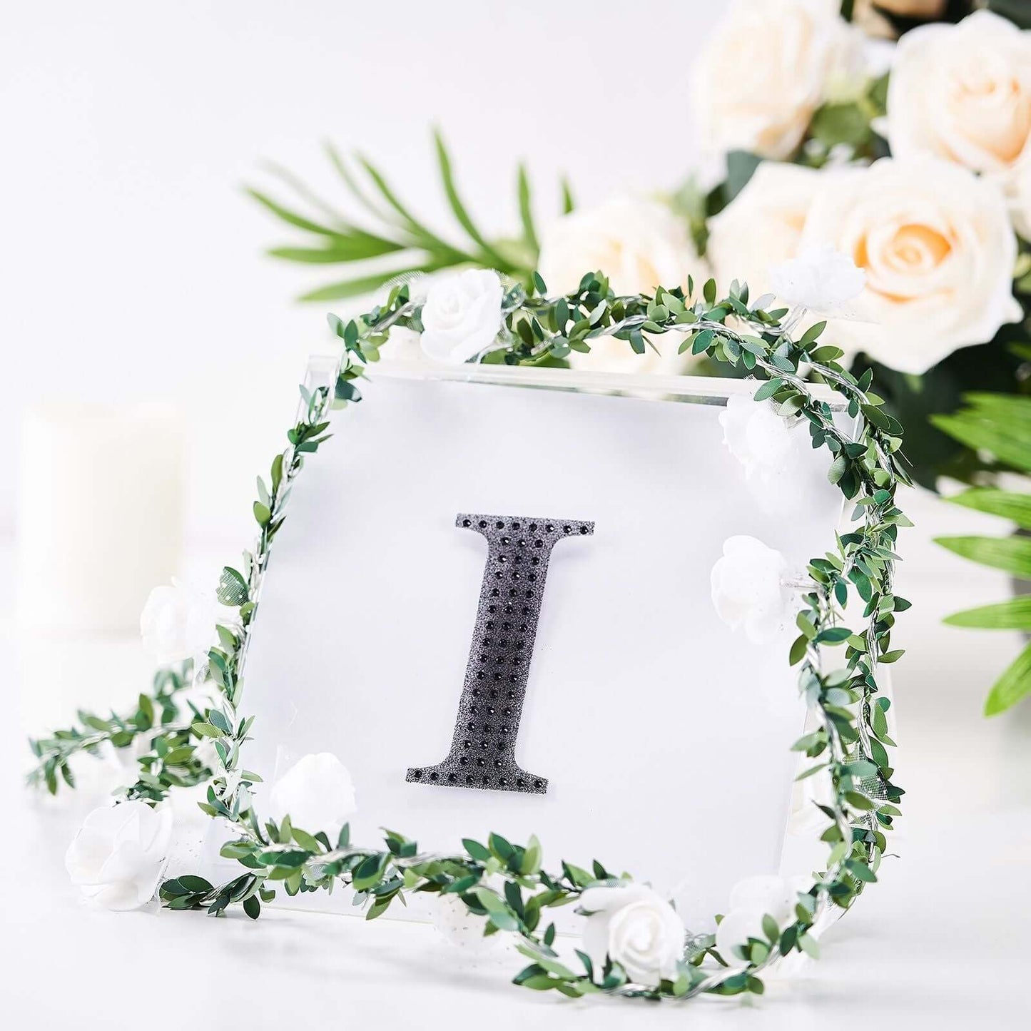 Decorative Rhinestone Alphabet "I" Letter Stickers, Glitter Adhesive Craft Letters Black DIY Sparkle Embellishments 4"