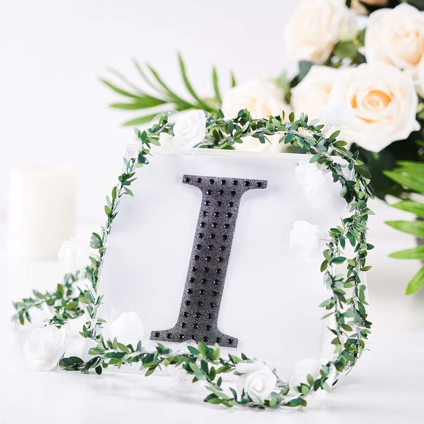 Decorative Rhinestone Alphabet "I" Letter Stickers, Glitter Adhesive Craft Letters Black DIY Sparkle Embellishments 6"