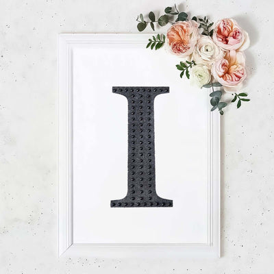 Decorative Rhinestone Alphabet "I" Letter Stickers, Glitter Adhesive Craft Letters Black DIY Sparkle Embellishments 8"