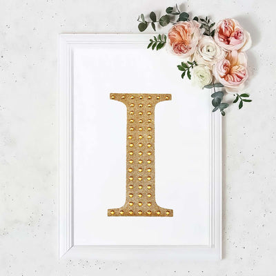 Decorative Rhinestone Alphabet "I" Letter Stickers, Glitter Adhesive Craft Letters Gold DIY Sparkle Embellishments 8"